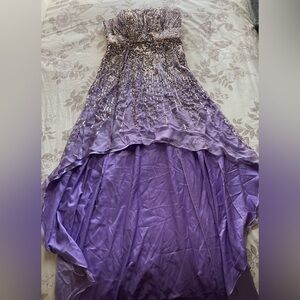 Sherri Hill 8439 Strapless Sequin Silk High Low Dress 4 Lilac Purple Fairy Prom